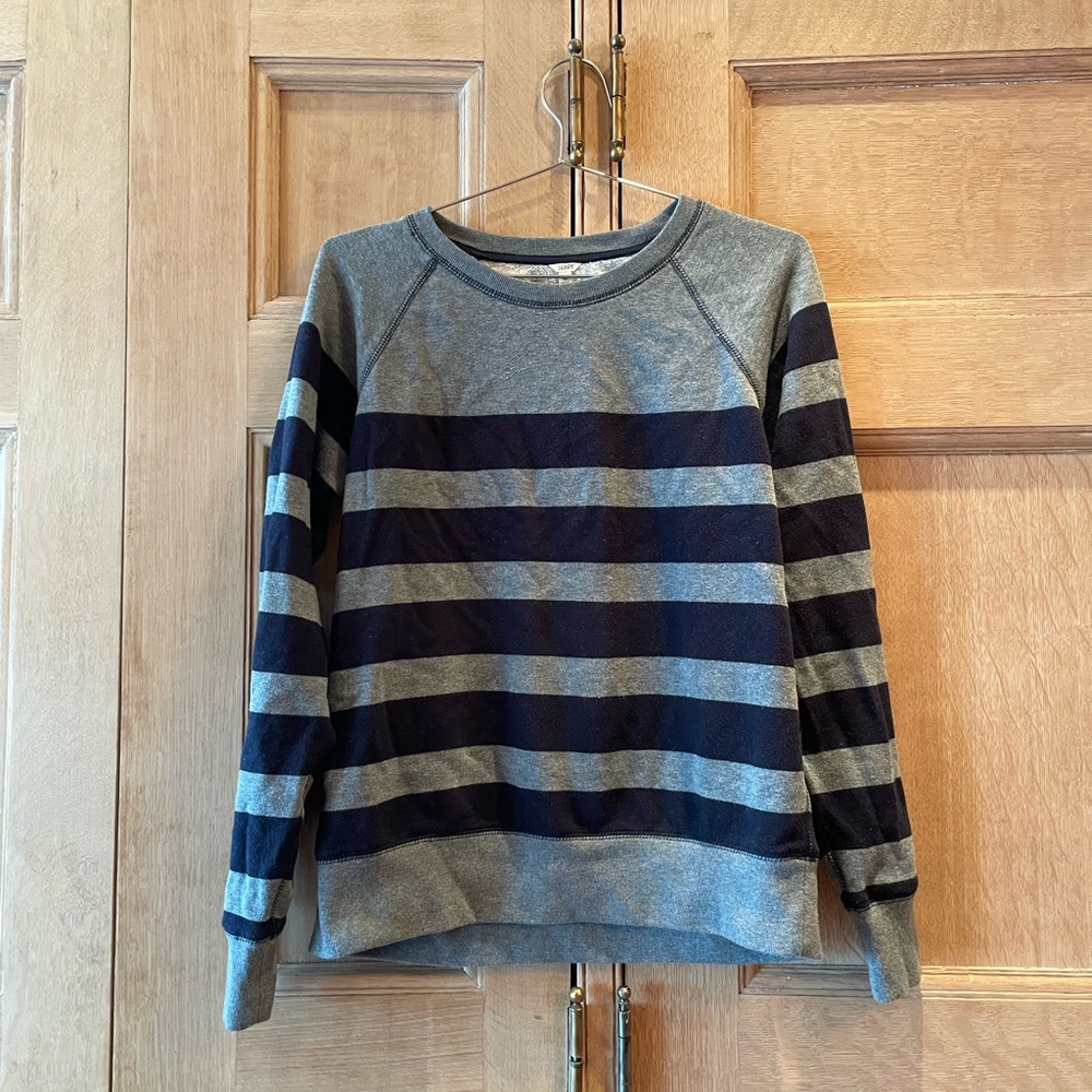J. Crew Navy and Grey Striped Sweatshirt, Size M